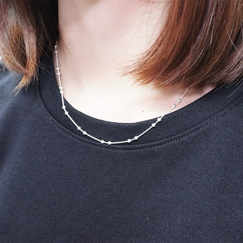 雙圓珠設計 銀珠項鍊 925純銀項鍊 女生項鍊 搭配鍊 銀鍊 珠珠鍊 - 項鍊 - 純銀 銀色