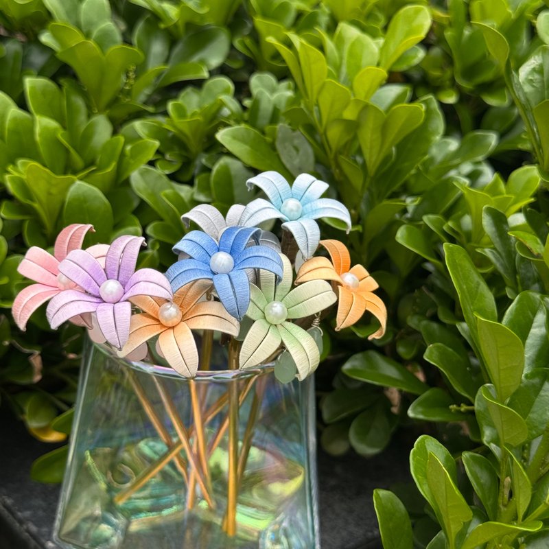 【小花髮簪】纏花垂墜漸層日常髮簪(八色可選) - 髮夾/髮圈 - 絲．絹 多色