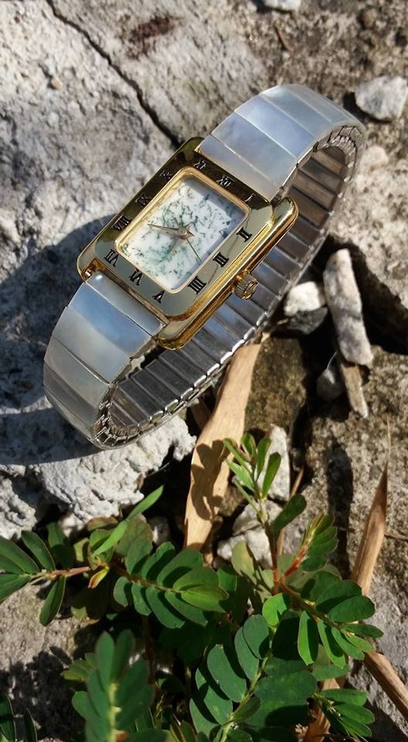 [Lost and find] Antique Natural Stone Fritillary Aquatic Agate Square Watch - นาฬิกาผู้หญิง - เครื่องเพชรพลอย หลากหลายสี