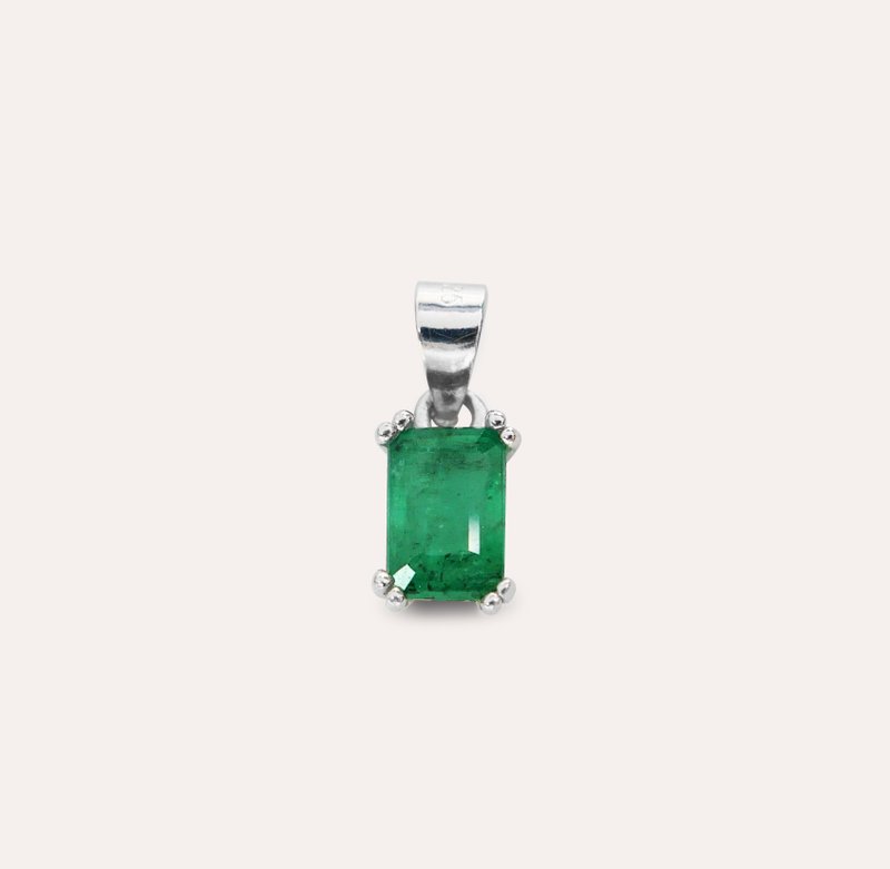 AND 祖母綠 綠色 長方 4*6mm 墜子 經典系列 Emerald P 天然寶石 - 項鍊 - 銀 綠色