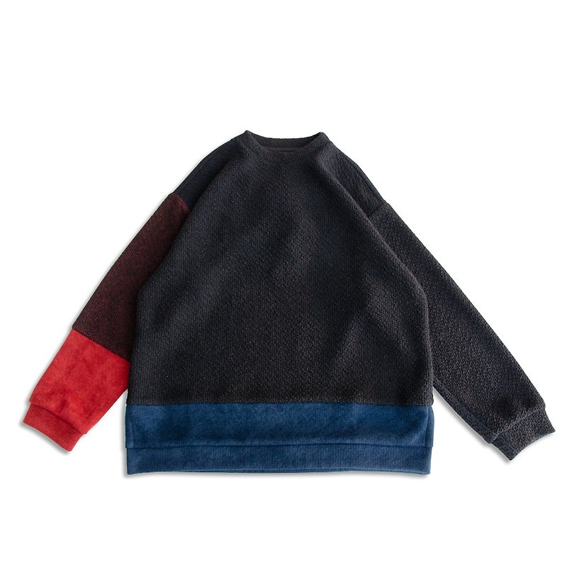 Contrast-colored knitted sweater / college T - สเวตเตอร์ผู้ชาย - ขนแกะ สีน้ำเงิน