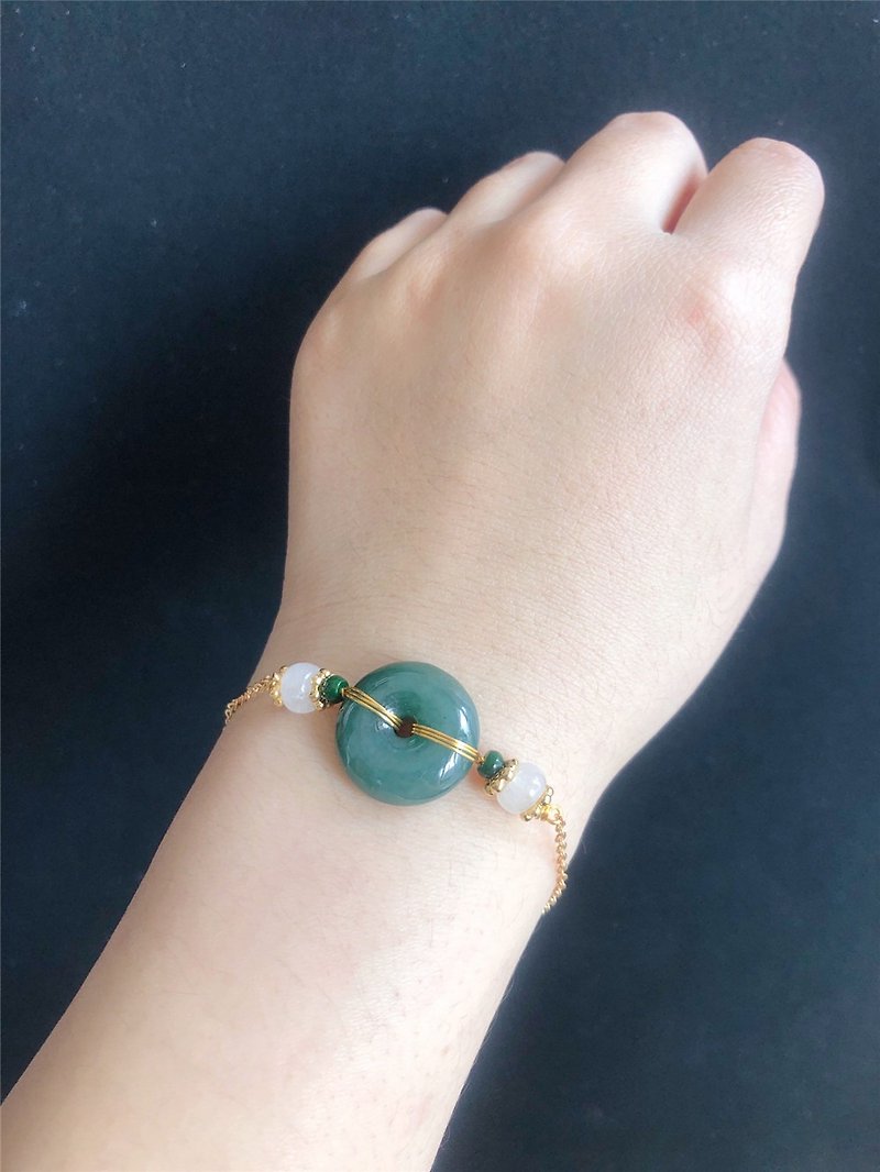 Myanmar jade A goods jadeite oil green donut design bracelet gift mother's day natural stone - Bracelets - Jade Green