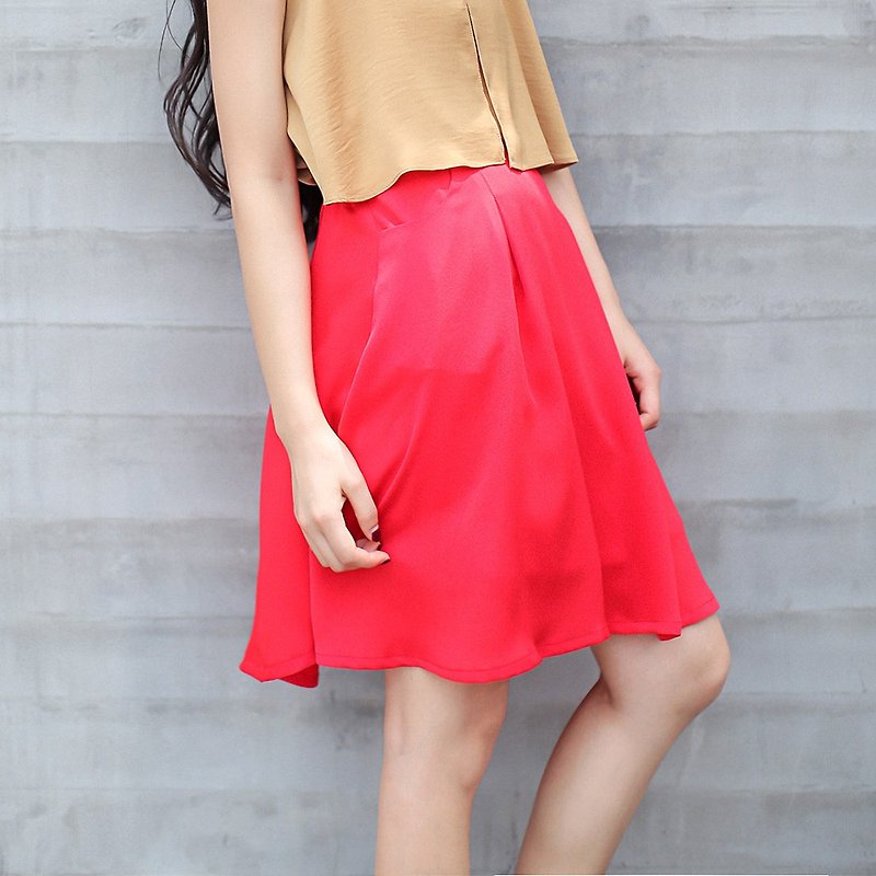 Annie Chen rose original design 2016 summer new literary temperament elegant lady in red dress half-length skirt - Skirts - Cotton & Hemp Red