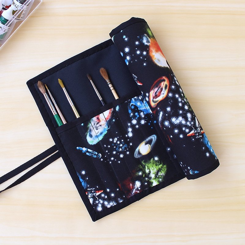 Galaxy universe (black) painting tool bag/pen bag tool storage bag piping volume ケース watercolor 絵具 - Pencil Cases - Cotton & Hemp Black