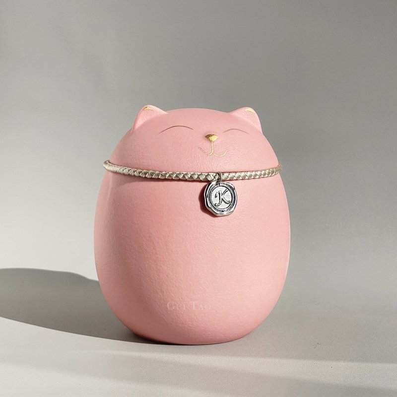 [Customization] Letters・Praying Cat (Pink) | Pet Urn - Other - Pottery Pink