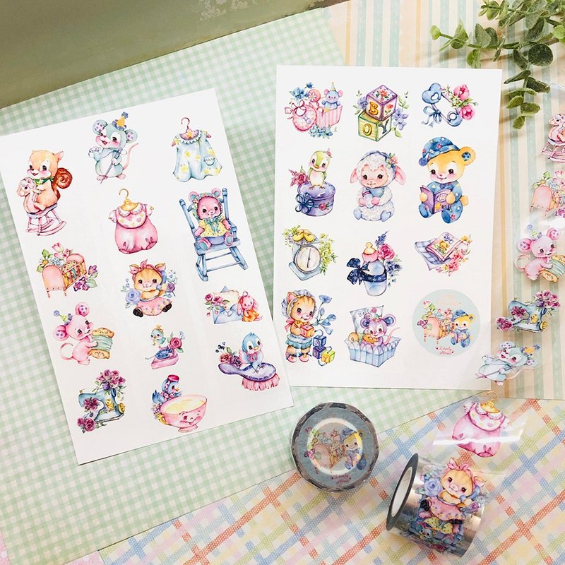 4CM PET white ink Watercolor Masking Tape(5M)【Little Adorables ~Lovely Home~】 - Washi Tape - Plastic Multicolor