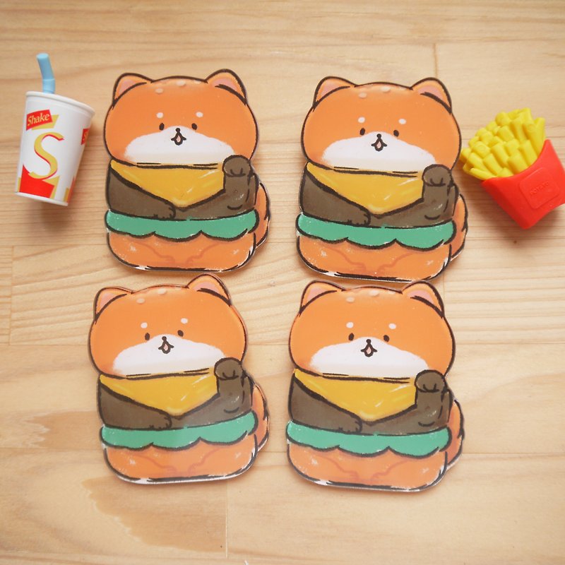 Acrylic Pin / Shiba Inu Burger - Badges & Pins - Acrylic Brown