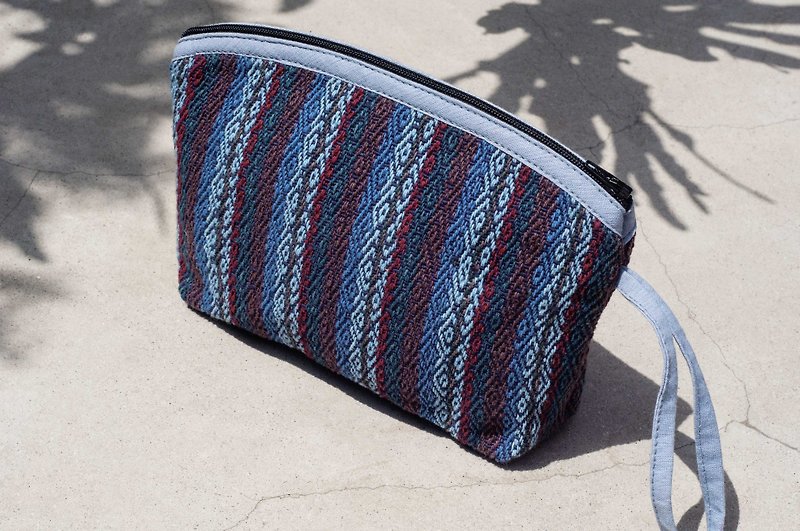 Birthday gift hand-woven storage bag national wind bag cosmetic bag phone bag clutch - Morocco - Clutch Bags - Cotton & Hemp Blue