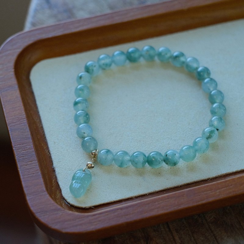 Nian Cui - Burmese natural grade A jadeite - special ice-gelled Teal floating flower bracelets - Bracelets - Jade Green