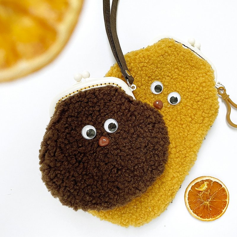 Peanut x Chocolate Fluffy Elf colorful plastic gold coin purse/included/can be hung around the neck - Coin Purses - Other Materials Brown