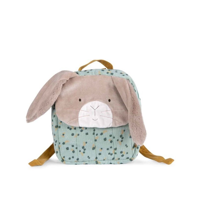 French Moulin Roty Green Rabbit Backpack - กระเป๋าสะพาย - ผ้าฝ้าย/ผ้าลินิน หลากหลายสี