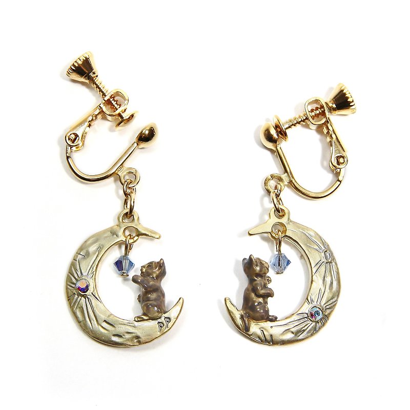 Cat Moon Clip-On EA099 - Earrings & Clip-ons - Other Metals Gold