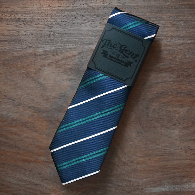 [The GENT] Midnight Blue Stripe Tie - Ties & Tie Clips - Cotton & Hemp Blue