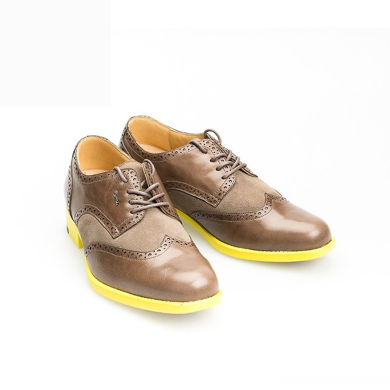 MIT [Fashion Wing Pattern Lightweight Gentleman Leather Shoes-Iron Gray] Gentleman Shoes Derby Shoes Design Leather Shoes - รองเท้าหนังผู้ชาย - หนังแท้ สีกากี