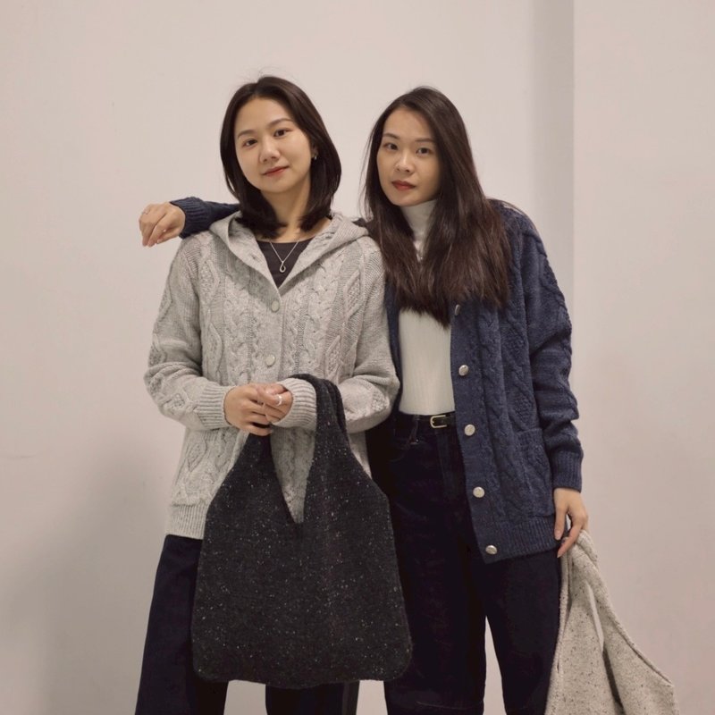 Vintage Cable Knit Double Pocket Cardigan - Two Colors - Women's Sweaters - Polyester Gray