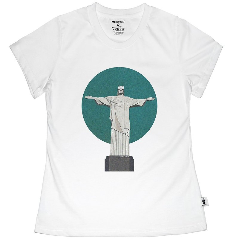 British Fashion Brand -Baker Street- Alpaca Redentorl Printed T-shirt - เสื้อยืดผู้หญิง - ผ้าฝ้าย/ผ้าลินิน ขาว