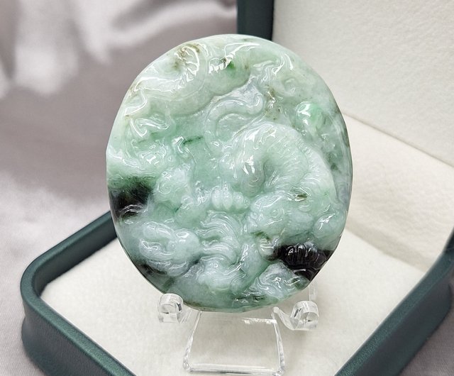 アイスグリーンの浮かぶ花の龍と虎のペンダント |天然ビルマ産A アイスグリーンの浮かぶ花の龍と虎のペンダント |天然ビルマ産A