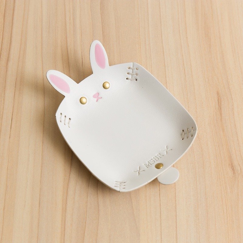 หนังแท้ จานเล็ก ขาว - Hand-painted leather storage tray (white rabbit)