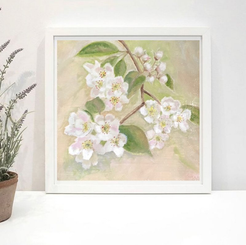 Blooming pear artwork original oil painting handmade modern painting 6x6 inches - 壁貼/牆壁裝飾 - 其他材質 綠色