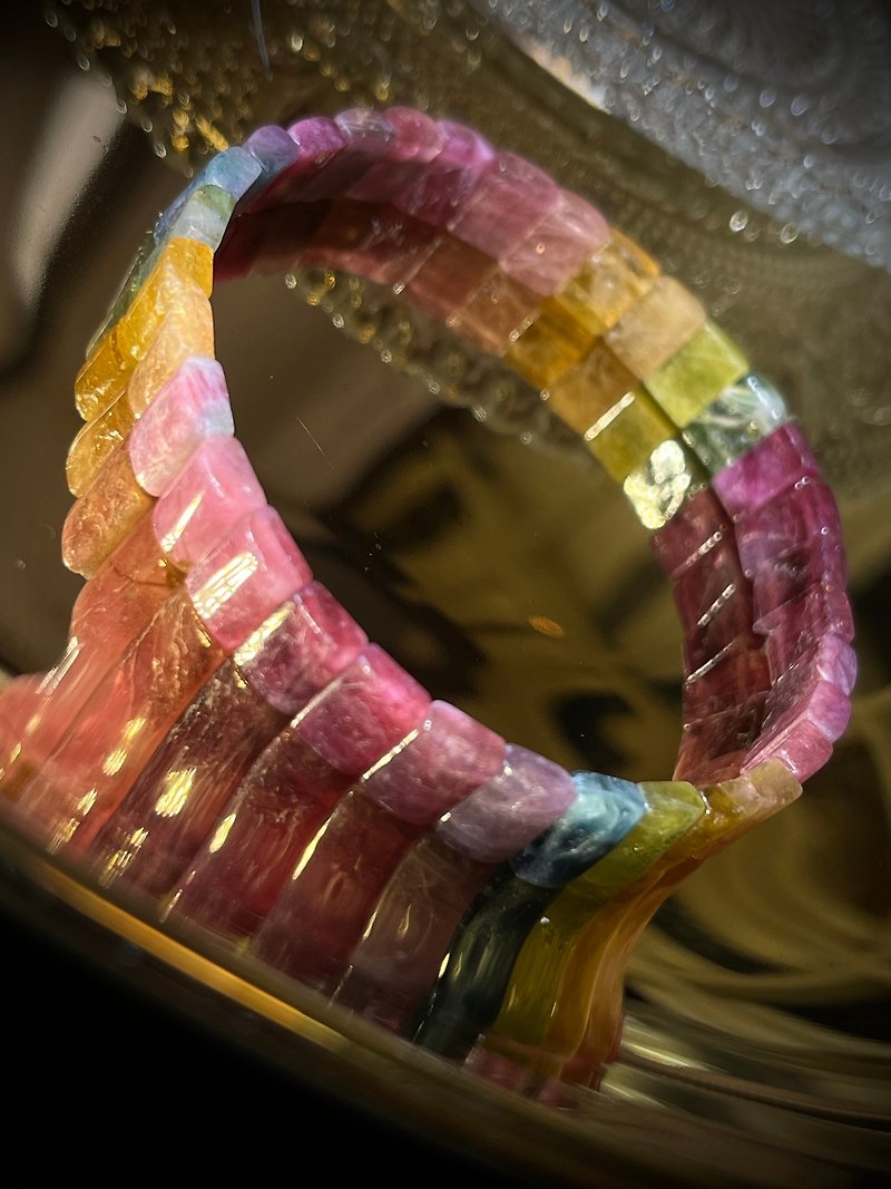Earthly Rainbow Old Mine Intense Color Tourmaline Tourmaline Hand Row Tourmaline Bracelet Tourmaline Bracelet Tourmalin - Bracelets - Semi-Precious Stones Multicolor