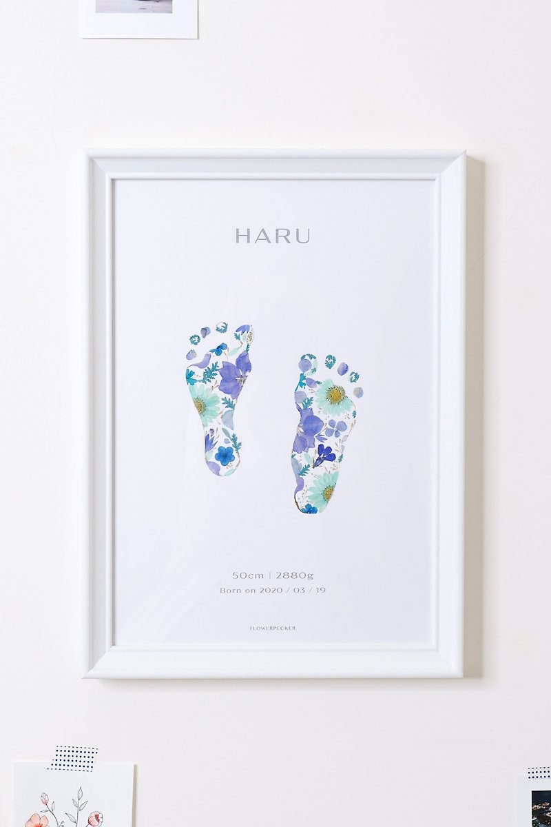 Four commemorative paintings of baby foot prints pressed flower art paintings - Kids' Furniture - Plants & Flowers Multicolor
