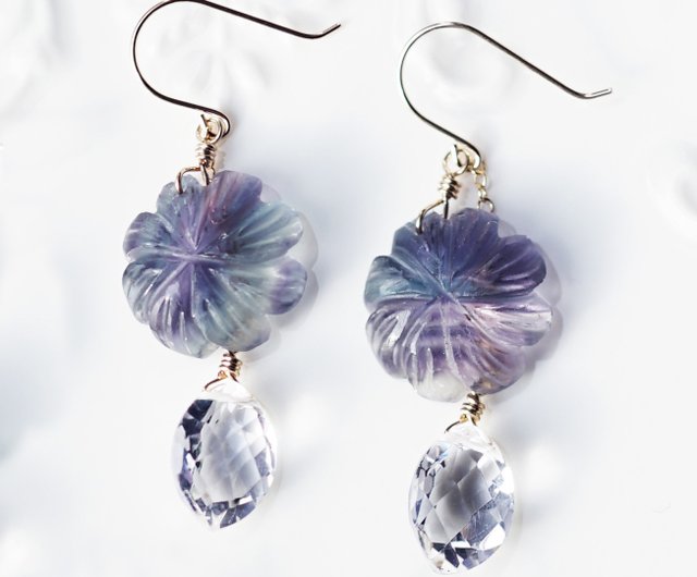 14kgfストライプフローライト×マザーオブパールピアス/イヤリング