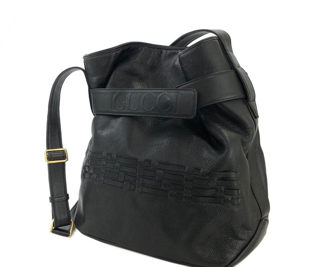 Japan direct delivery name plate used package] GUCCI Gucci logo embossed  leather drawstring shoulder bag black vintage Vintage Old Gucci 3kemyv -  Shop solo-vintage Messenger Bags & Sling Bags - Pinkoi