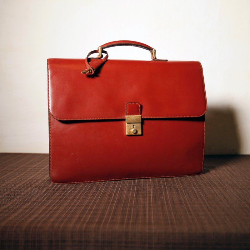 Shika Vintage Bag // LANVIN 紅棕色皮革公事包 / 骨董包 舊物 牛皮 老件 經典 僅此一件 - 公事包 - 真皮 紅色