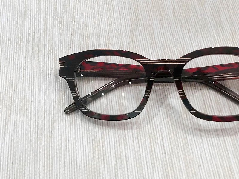 透亮紅玳瑁色復古方框眼鏡日本手工製作 - 眼鏡/眼鏡框 - 其他材質 紅色