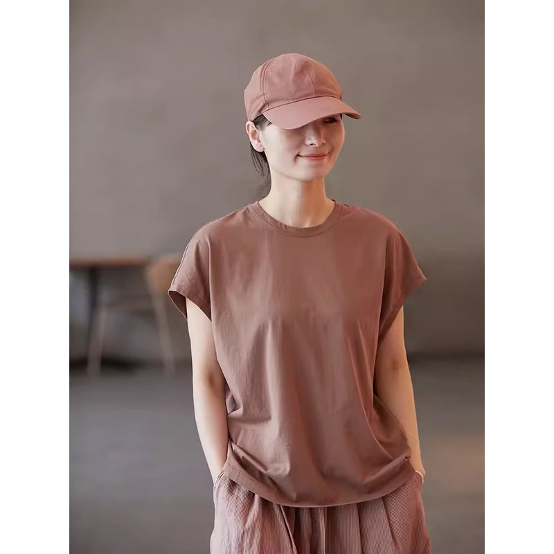 Edo Tea pure cotton soft breathable round neck slim knitted T-shirt - Women's T-Shirts - Cotton & Hemp 