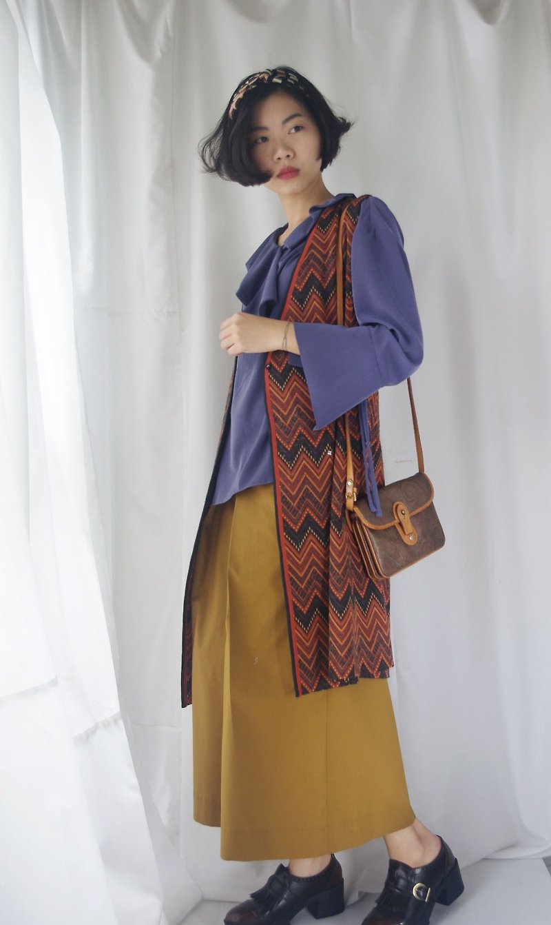 4.5studio- vintage treasure hunt - Folk Geometric Knit Long cardigan vest dress - สเวตเตอร์ผู้หญิง - เส้นใยสังเคราะห์ สีส้ม