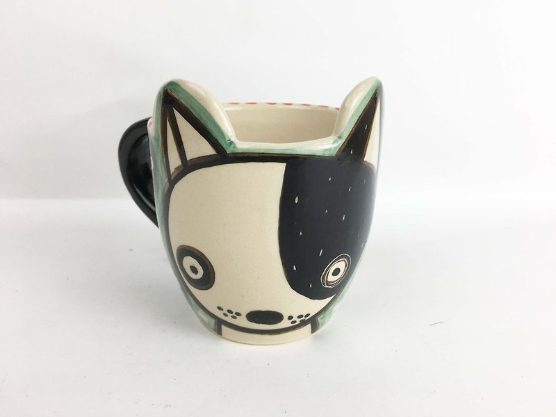 Nice Little Clay wide mouth mug cute dog hyena 01062-05 - Mugs - Pottery Multicolor