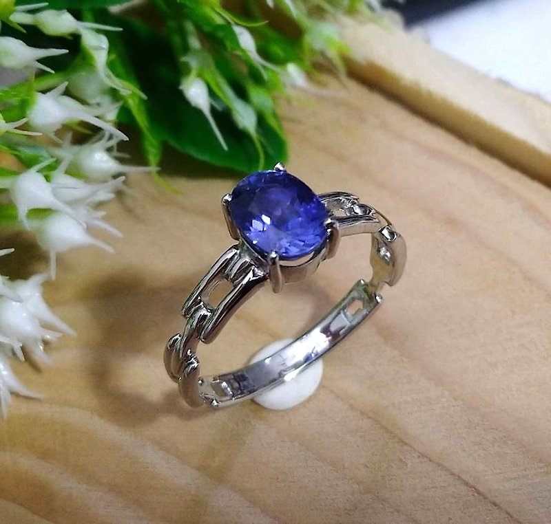 Natural blue sapphier ring silver sterling ring wedding size 7.0 free resize - 戒指 - 純銀 藍色