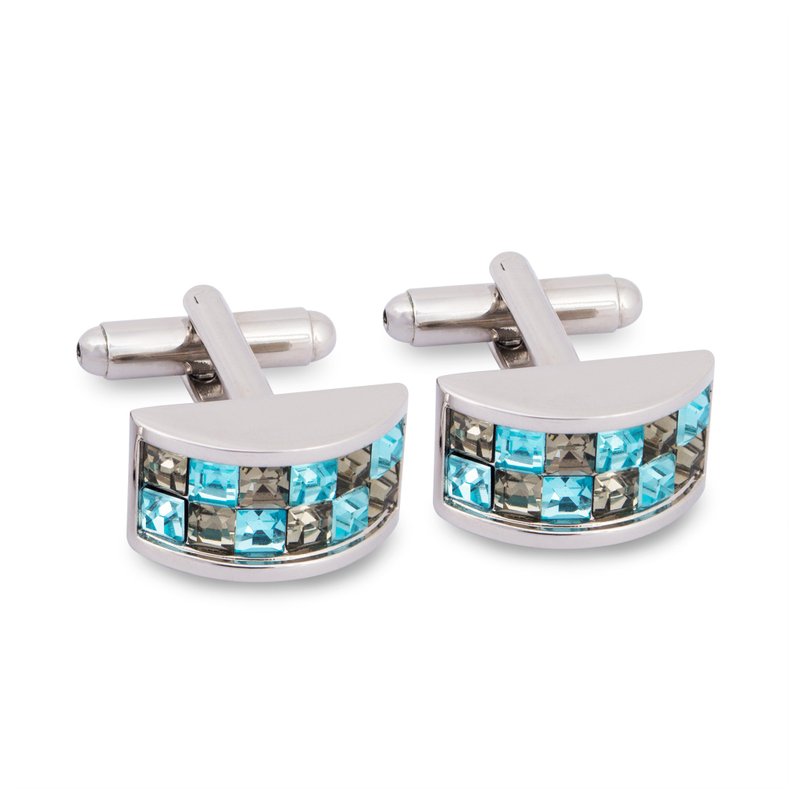 Turqoise and clear D shaped crystals cufflinks - กระดุมข้อมือ - วัสดุอื่นๆ ขาว