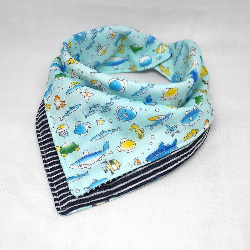 Japanese Handmade 6-layer-gauze Baby Bib/bandana style - Bibs - Cotton & Hemp Blue