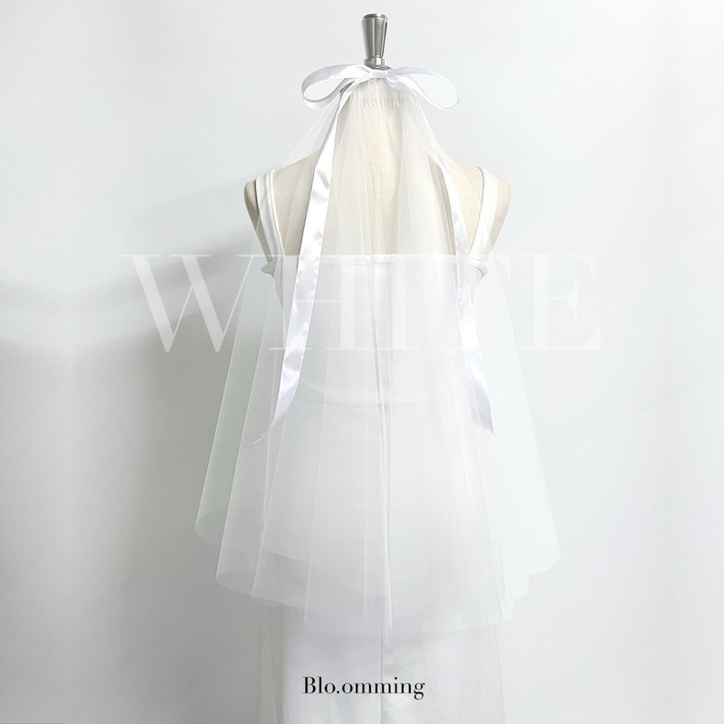 Minimal veil + White Bow - 髮夾/髮圈 - 其他材質 