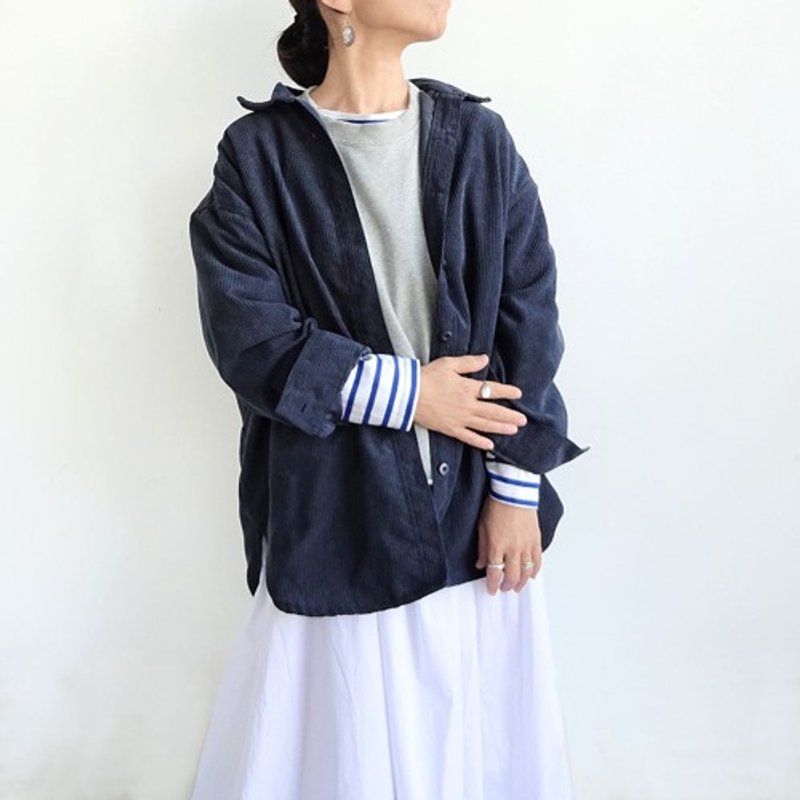 Pinkoi 代購 - 燈芯絨超大輪廓襯衫（海軍藍） - 女上衣/長袖上衣 - 其他材質 
