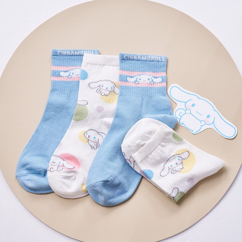 [ONEDER Wanda] Sanrio big-eared dog mid-calf ribbed socks Cinnamoroll long socks - Socks - Other Materials 