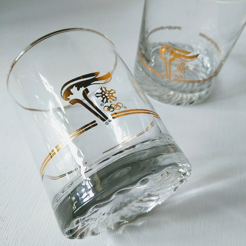 美國古董 | 1988 加拿大奧運紀念 22K金飾邊 威士忌玻璃酒杯/水杯 - 酒杯/酒器 - 玻璃 透明