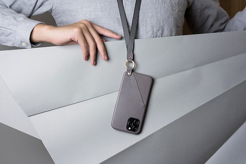 Anello 360 カードポケット付き革製携帯ケース iPhone 12 mini/Pro/Max - セメント - スマホケース - 革 グレー