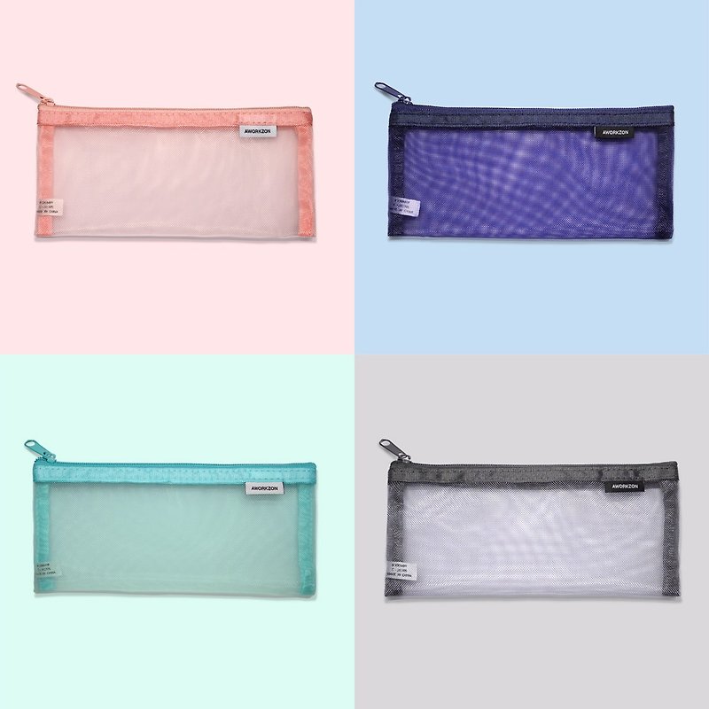 4-color transparent mesh bag | storage bag storage bag pencil case cosmetic bag - Toiletry Bags & Pouches - Other Materials Multicolor