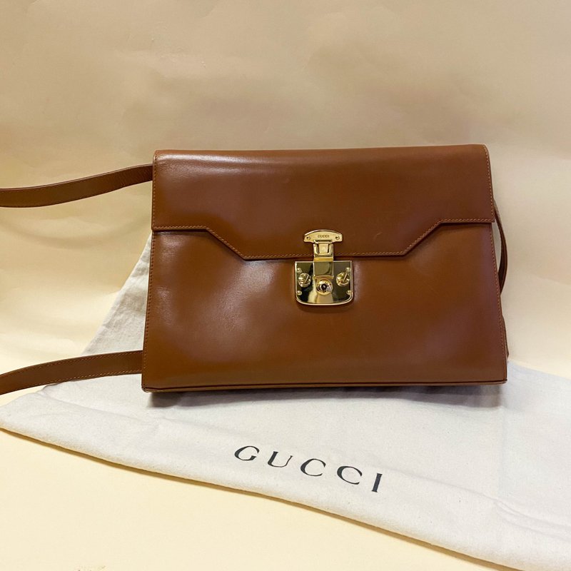 Second-hand bag Gucci | Handbag | Crossbody bag | Shoulder bag | Antique bag | Brown handbag - กระเป๋าถือ - หนังแท้ สีนำ้ตาล