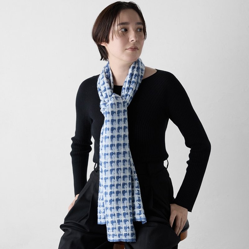 縮絨格紋編織喀什米爾羊毛圍巾-亮藍 - 圍巾/披肩 - 羊毛 藍色