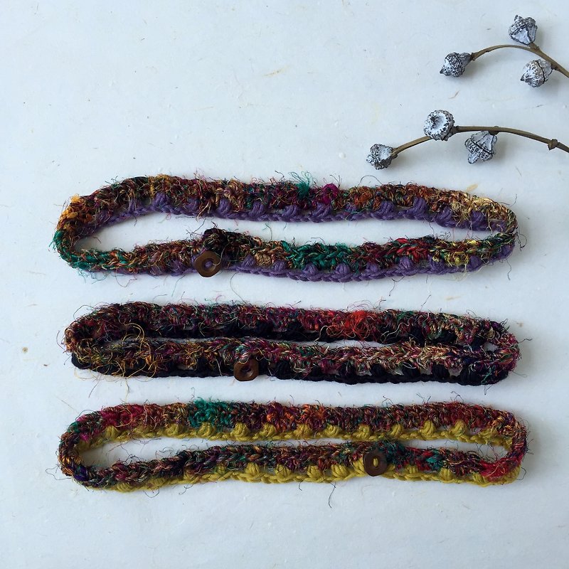 Crochet slim headband -organic cotton x sari silk (3 colour available) - เครื่องประดับผม - ผ้าฝ้าย/ผ้าลินิน หลากหลายสี