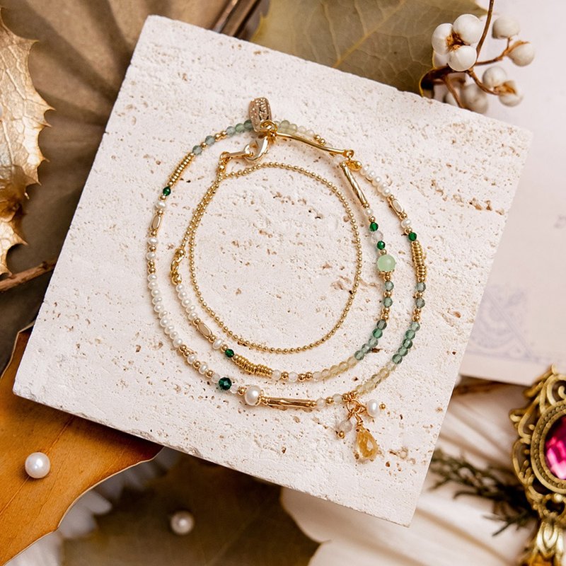 Wealth x Citrine Green Agate Bronze Plated 18K [Theatre of Time] Bracelet - Bracelets - Gemstone 