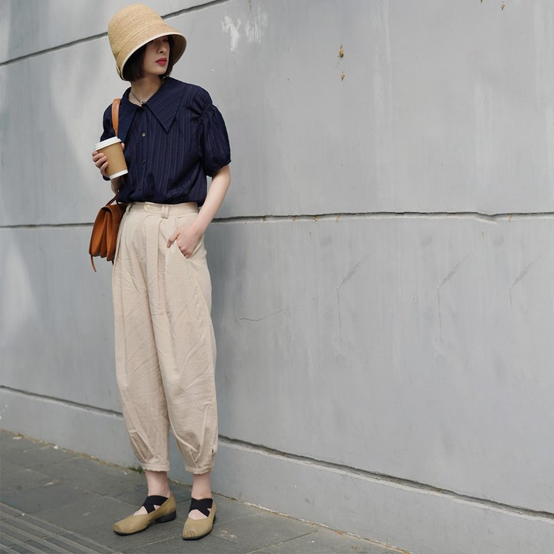 ベージュランタンワイドレッグパンツ|パンツ|夏|ポリエステル繊維| Sora-489 - パンツ レディース - ポリエステル 