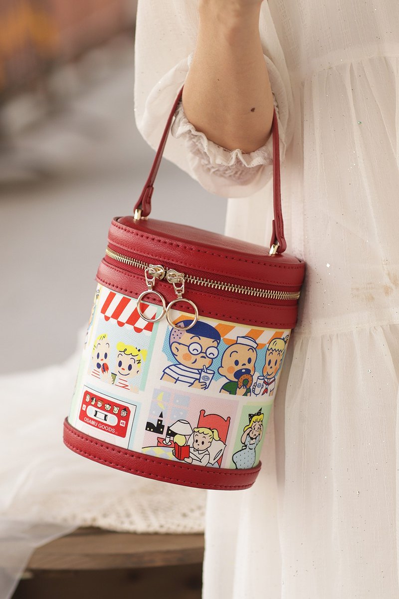 Handmade top layer cowhide patchwork dual-purpose cylinder bag red bucket bag Harada Harada - กระเป๋าแมสเซนเจอร์ - หนังแท้ สีแดง