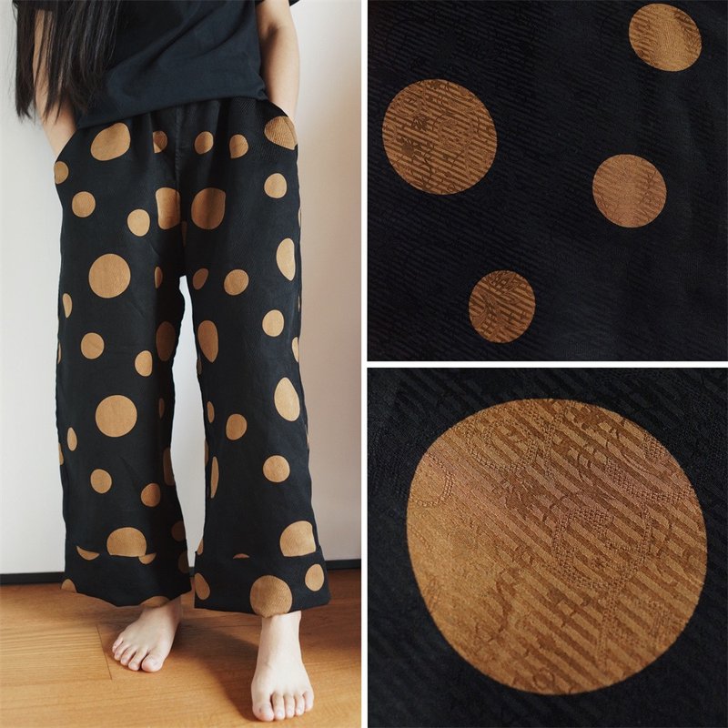 Black polka dot silk mulberry silk incense cloud gauze skin-friendly cool straight-leg pants summer all-match straight-leg pants - กางเกงขายาว - ผ้าไหม สีดำ