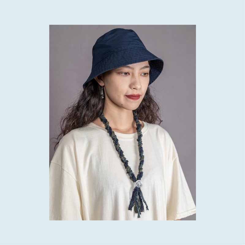 手作日本古布 編織布項鍊 日系 中性街頭古著風穿搭 - 項鍊 - 棉．麻 藍色