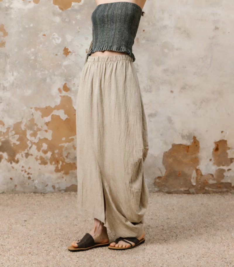 French retro Linen fried color asymmetric skirt - กระโปรง - วัสดุอื่นๆ 